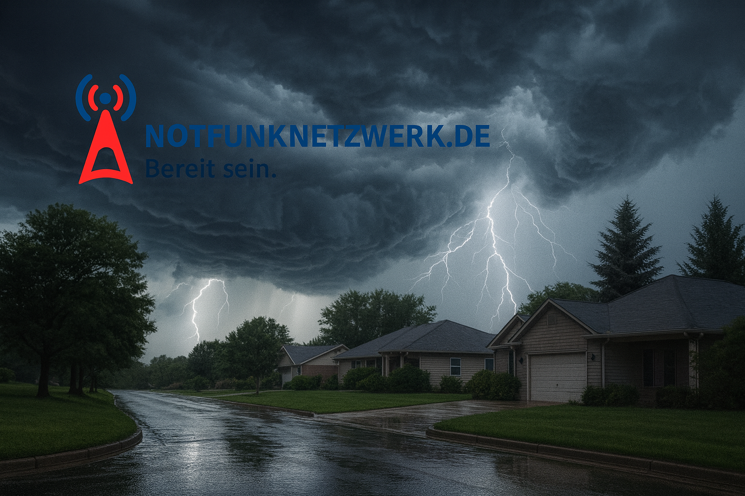 Schweres Gewitter über Wohngebiet
